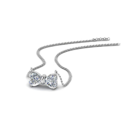 JBR Two Heart Bow Diamond Pendant Sterling Silver Necklace - JBR Jeweler