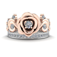 JBR Two Tone Beauty Flower Design Round Cut Sterling Silver Ring - JBR Jeweler