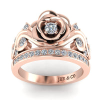 JBR Two Tone Beauty Flower Design Round Cut Sterling Silver Ring - JBR Jeweler