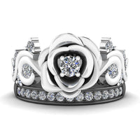 JBR Two Tone Beauty Flower Design Round Cut Sterling Silver Ring - JBR Jeweler