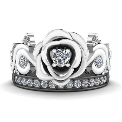 JBR Two Tone Beauty Flower Design Round Cut Sterling Silver Ring - JBR Jeweler