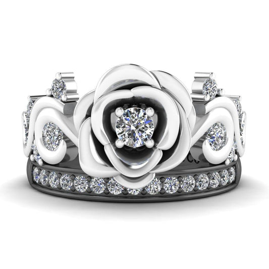 JBR Two Tone Beauty Flower Design Round Cut Sterling Silver Ring - JBR Jeweler