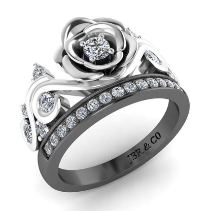 JBR Two Tone Beauty Flower Design Round Cut Sterling Silver Ring - JBR Jeweler