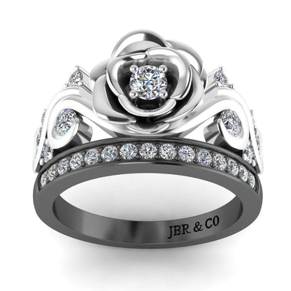 JBR Two Tone Beauty Flower Design Round Cut Sterling Silver Ring - JBR Jeweler