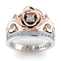 JBR Two Tone Beauty Flower Design Round Cut Sterling Silver Ring - JBR Jeweler