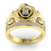 JBR Two Tone Beauty Flower Design Round Cut Sterling Silver Ring - JBR Jeweler