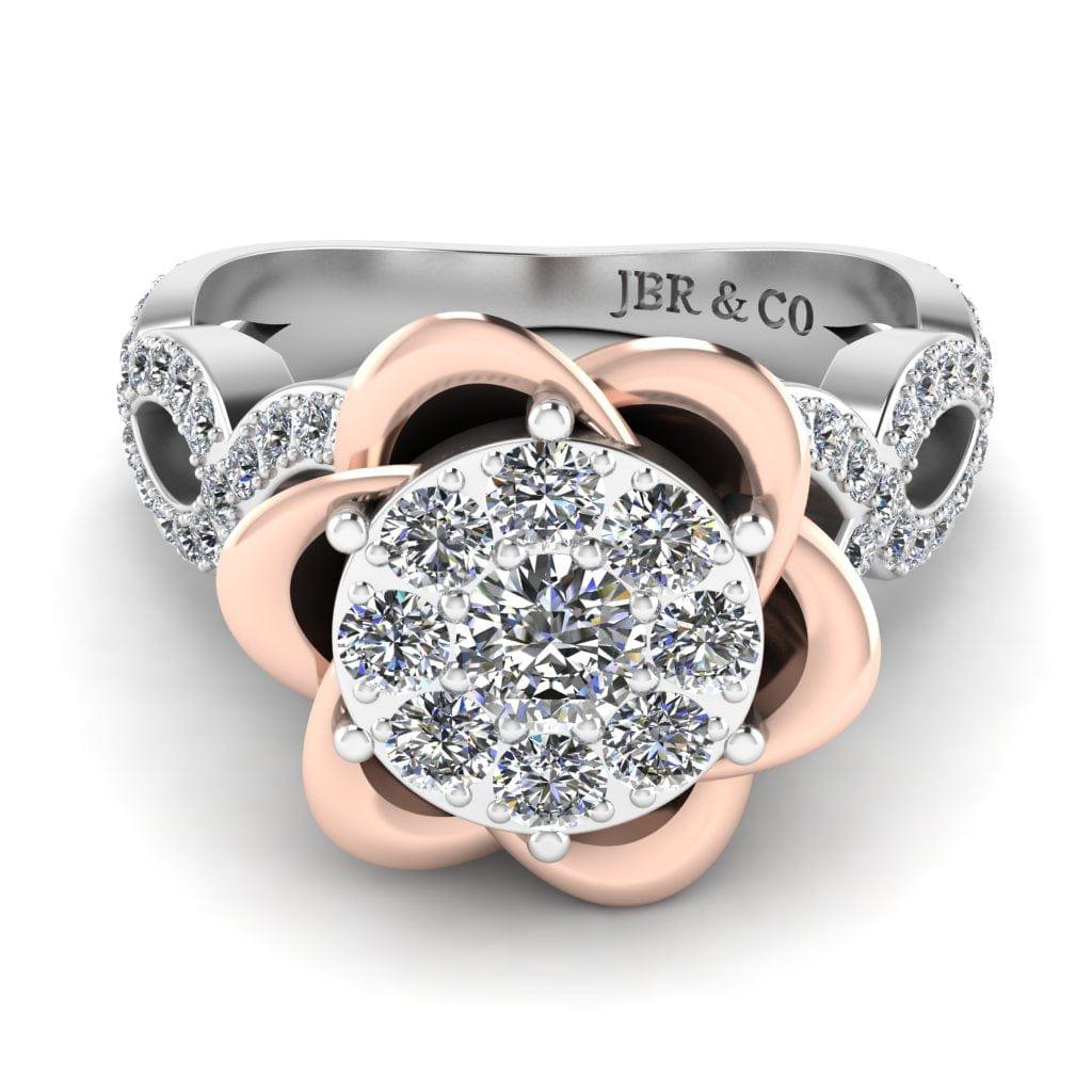 JBR Two Tone Belle Rose Inspired Round Cut Sterling Silver Ring - JBR Jeweler