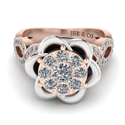 JBR Two Tone Belle Rose Inspired Round Cut Sterling Silver Ring - JBR Jeweler