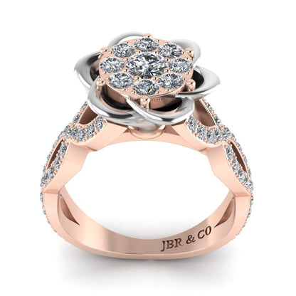 JBR Two Tone Belle Rose Inspired Round Cut Sterling Silver Ring - JBR Jeweler