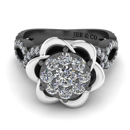 JBR Two Tone Belle Rose Inspired Round Cut Sterling Silver Ring - JBR Jeweler