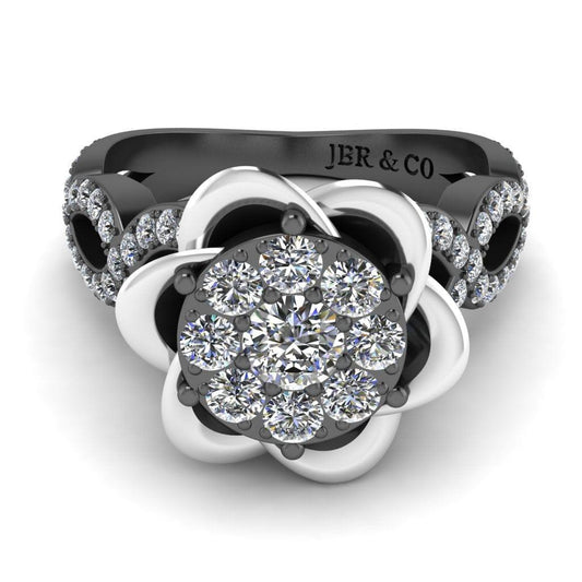 JBR Two Tone Belle Rose Inspired Round Cut Sterling Silver Ring - JBR Jeweler