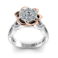 JBR Two Tone Belle Rose Inspired Round Cut Sterling Silver Ring - JBR Jeweler