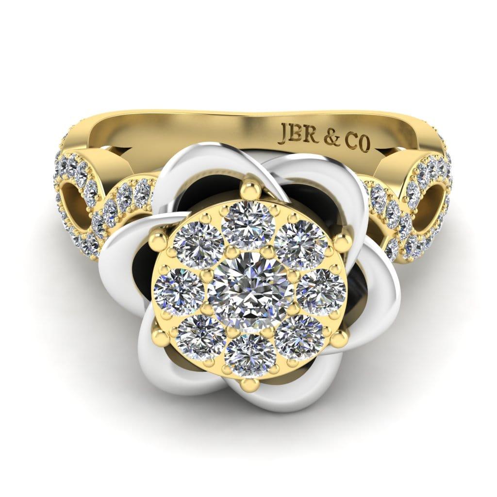 JBR Two Tone Belle Rose Inspired Round Cut Sterling Silver Ring - JBR Jeweler