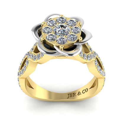 JBR Two Tone Belle Rose Inspired Round Cut Sterling Silver Ring - JBR Jeweler