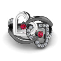 JBR Two Tone Double Heart Sterling Silver Ring For Women - JBR Jeweler