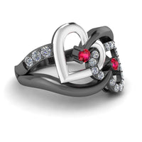 JBR Two Tone Double Heart Sterling Silver Ring For Women - JBR Jeweler