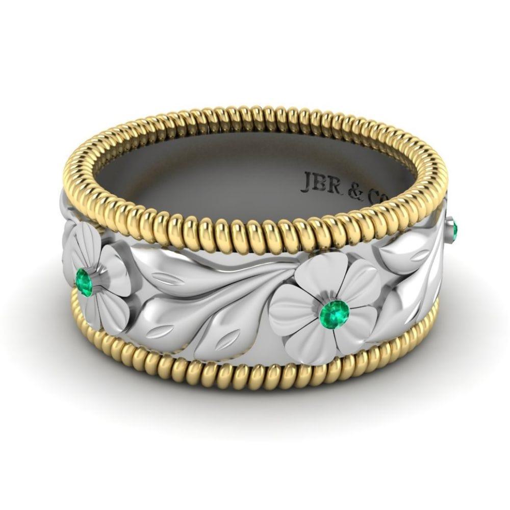 JBR Two Tone Embossed Leaf Women's Band - JBR Jeweler