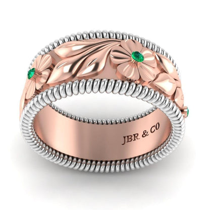 JBR Two Tone Embossed Leaf Women's Band - JBR Jeweler