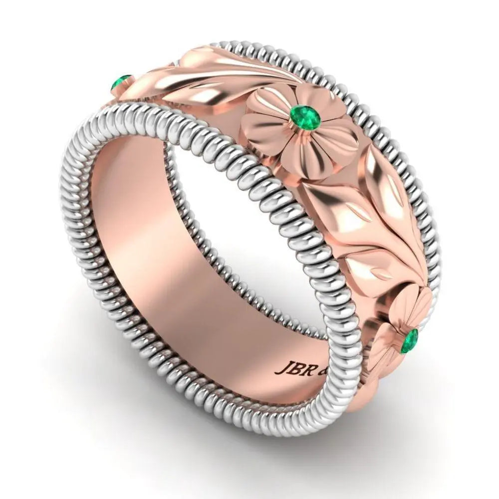JBR Two Tone Embossed Leaf Women's Band - JBR Jeweler