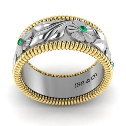 JBR Two Tone Embossed Leaf Women's Band - JBR Jeweler