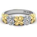 JBR Two Tone Flower Round Cut Sterling Silver Women's Band - JBR Jeweler