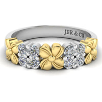 JBR Two Tone Flower Round Cut Sterling Silver Women's Band - JBR Jeweler