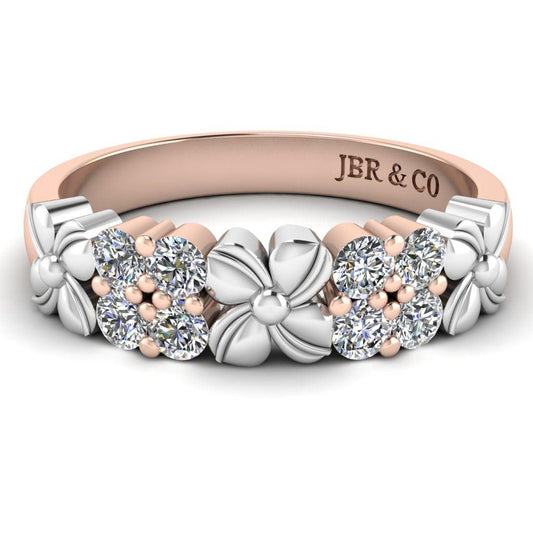 JBR Two Tone Flower Round Cut Sterling Silver Women's Band - JBR Jeweler