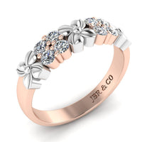 JBR Two Tone Flower Round Cut Sterling Silver Women's Band - JBR Jeweler