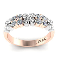 JBR Two Tone Flower Round Cut Sterling Silver Women's Band - JBR Jeweler