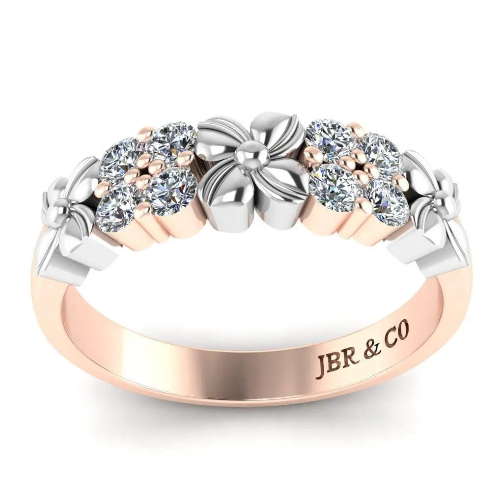 JBR Two Tone Flower Round Cut Sterling Silver Women's Band - JBR Jeweler