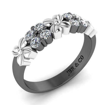 JBR Two Tone Flower Round Cut Sterling Silver Women's Band - JBR Jeweler