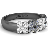 JBR Two Tone Flower Round Cut Sterling Silver Women's Band - JBR Jeweler