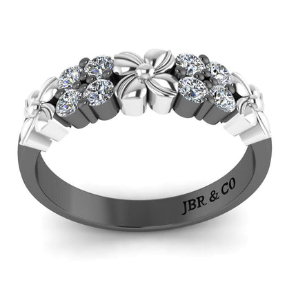 JBR Two Tone Flower Round Cut Sterling Silver Women's Band - JBR Jeweler