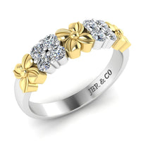 JBR Two Tone Flower Round Cut Sterling Silver Women's Band - JBR Jeweler