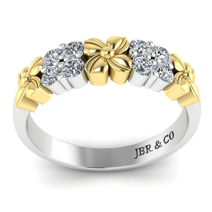 JBR Two Tone Flower Round Cut Sterling Silver Women's Band - JBR Jeweler