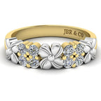 JBR Jeweler Silver Ring 3 / Silver Yellow Gold Plated JBR Two Tone Flower Round Cut Sterling Silver Women's Band