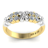 JBR Two Tone Flower Round Cut Sterling Silver Women's Band - JBR Jeweler