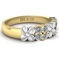 JBR Two Tone Flower Round Cut Sterling Silver Women's Band - JBR Jeweler