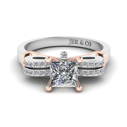 JBR Two Tone Knot Design Princess Cut Sterling Silver Ring - JBR Jeweler