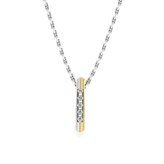 JBR Two Tone Long Bar Design Pendant Sterling Silver Necklace - JBR Jeweler