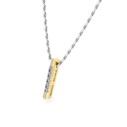 JBR Two Tone Long Bar Design Pendant Sterling Silver Necklace - JBR Jeweler