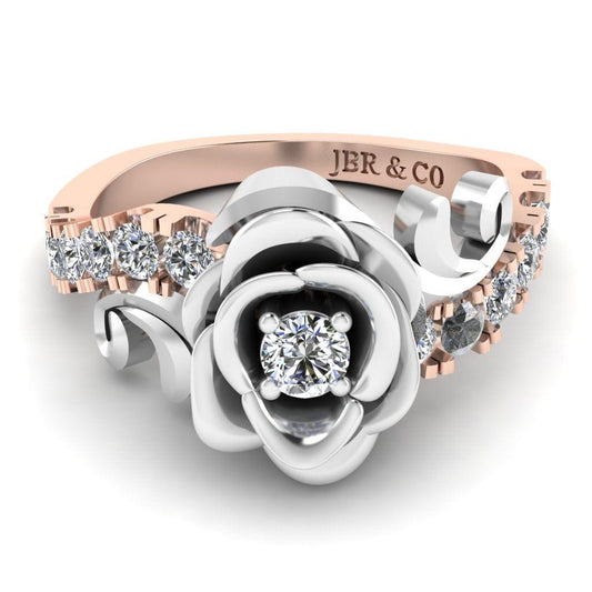 JBR Two Tone Rose Pave Set Round Cut Sterling Silver Ring - JBR Jeweler