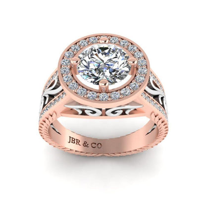 JBR Victorian Nature Inspired Style Halo Sterling Silver Ring - JBR Jeweler