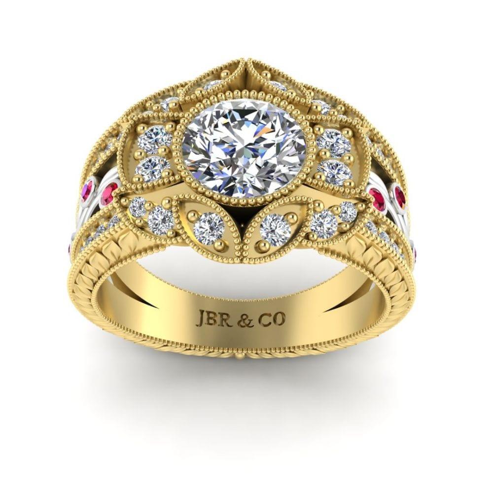 JBR Vintage Floral Style Two Tone S925 Engagement Ring - JBR Jeweler