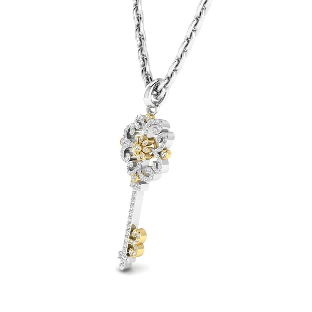 JBR Vintage Key Round Cut Sterling Silver Pendate Necklace - JBR Jeweler