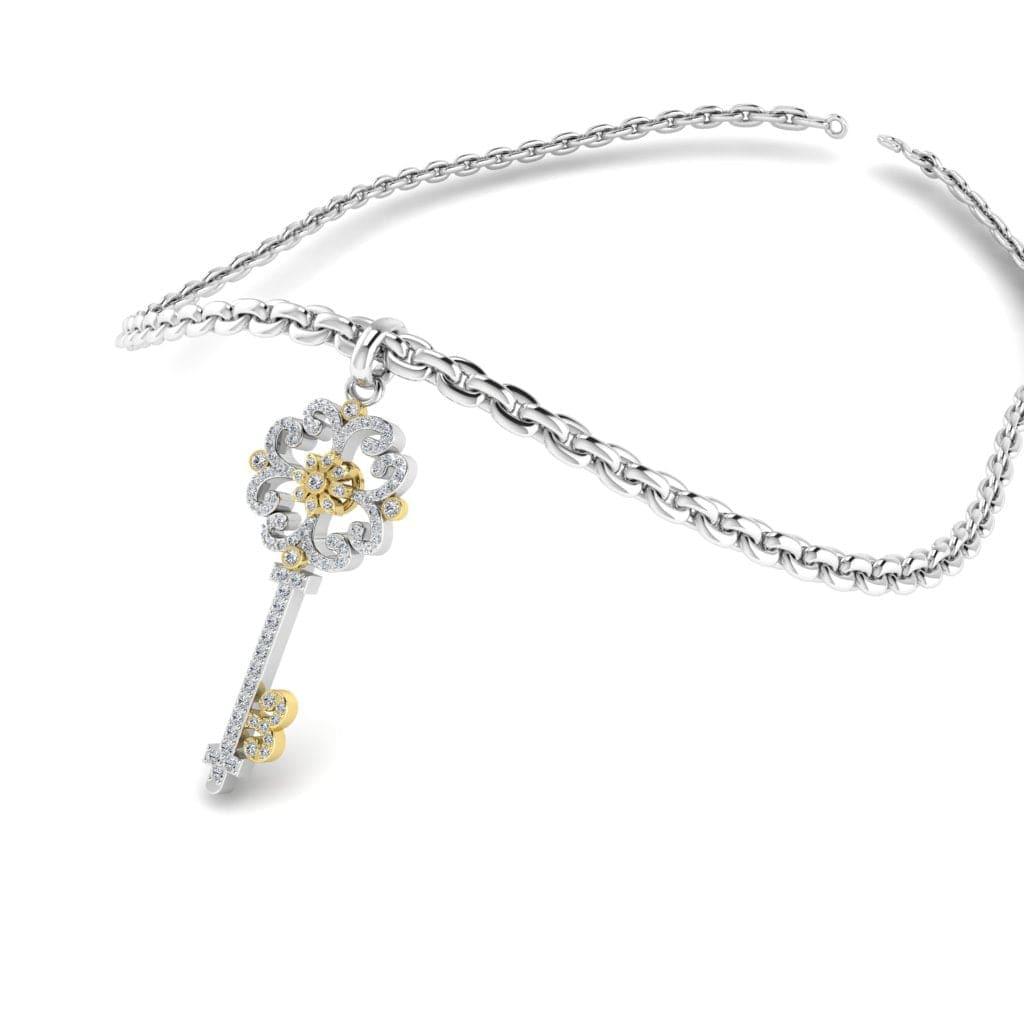 JBR Vintage Key Round Cut Sterling Silver Pendate Necklace - JBR Jeweler