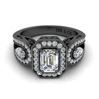 JBR Wave Style Halo Emerald Cut Sterling Silver Engagement Ring - JBR Jeweler