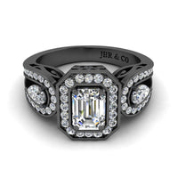 JBR Wave Style Halo Emerald Cut Sterling Silver Engagement Ring - JBR Jeweler