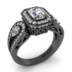 JBR Wave Style Halo Emerald Cut Sterling Silver Engagement Ring - JBR Jeweler