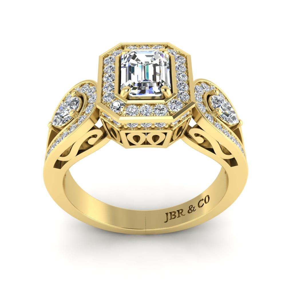 JBR Wave Style Halo Emerald Cut Sterling Silver Engagement Ring - JBR Jeweler